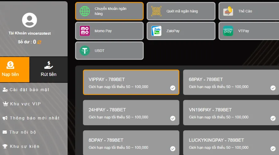 Các phương thức nạp tiền 789BET phổ biến hiện nay